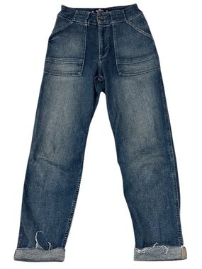 Hollister High Rise Utility Mom Jeans 5R 27x27 Fits 24x26 Cuffed Medium Wash